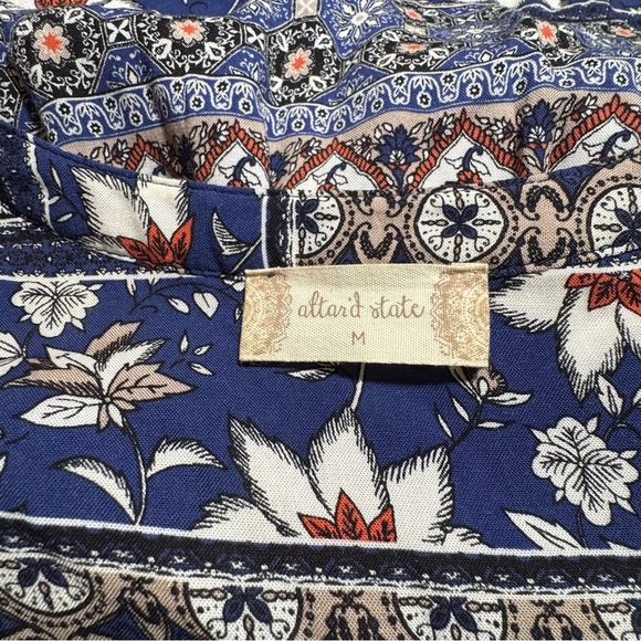 Altar'd State Boho Mini Dress Long Sleeve Flowy Dark Blue Embroidered Women's M - Picture 3 of 6